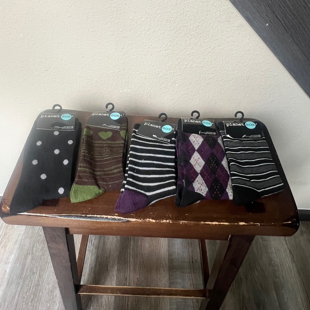 Planet Sox Women's Crew Socks Bundle Lot Of 5 NWT Polka Dot Striped Argyle